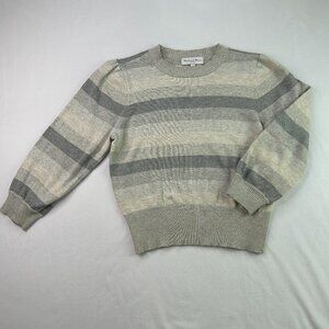 Michael Stars Sweater Striped Grey & White Crewneck with Puff Sleeves